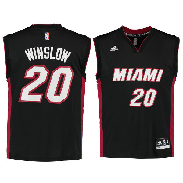 Camiseta Justise Winslow 20 Miami Heat adidas Road Replica Negro Hombre